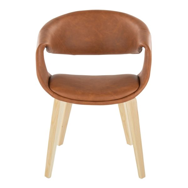 Curvo Camel Faux Leather Contemporary Upholstered Chair Natural Wood Set of 2 6
