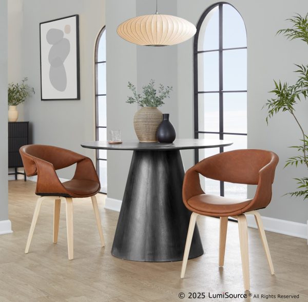 Curvo Camel Faux Leather Contemporary Upholstered Chair Natural Wood Set of 2
