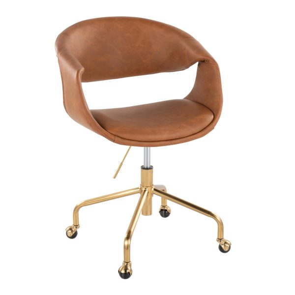 Curvo Camel Faux Leather Gold Contemporary Task Chair 1