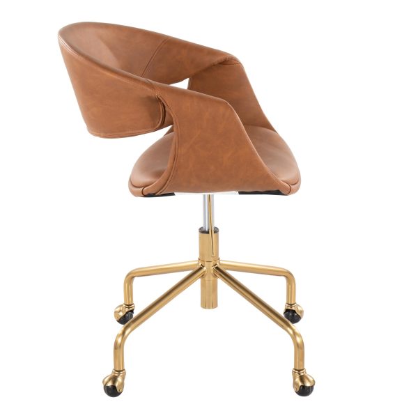 Curvo Camel Faux Leather Gold Contemporary Task Chair 2