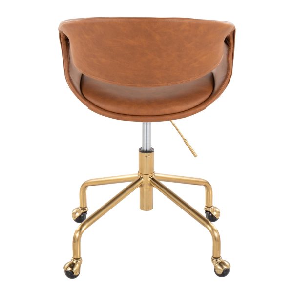 Curvo Camel Faux Leather Gold Contemporary Task Chair 4