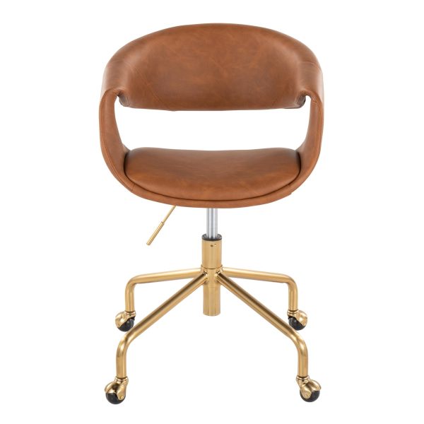 Curvo Camel Faux Leather Gold Contemporary Task Chair 5