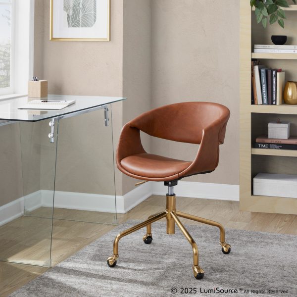 Curvo Camel Faux Leather Gold Contemporary Task Chair