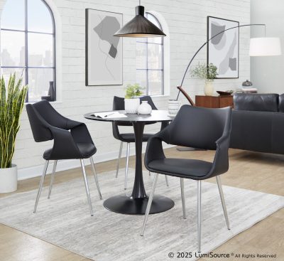 Curvo Chrome and Black Faux Leather Contemporary High-Back Chairs (Set of 2)