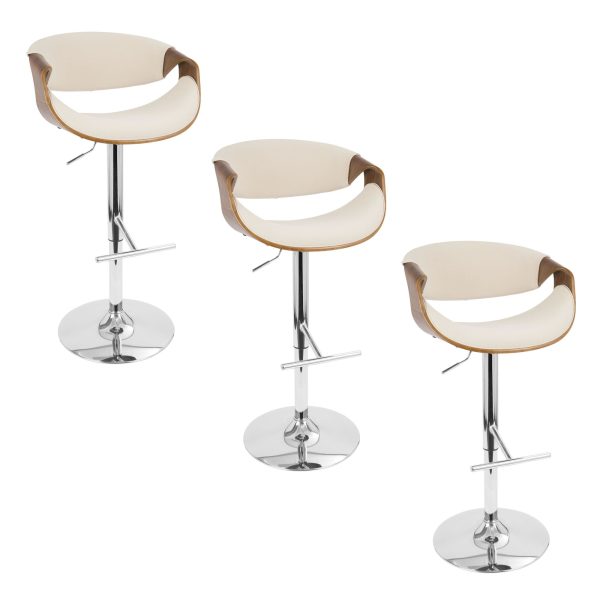 Curvo Chrome and Walnut Mid Century Modern Barstool Set of 3 1