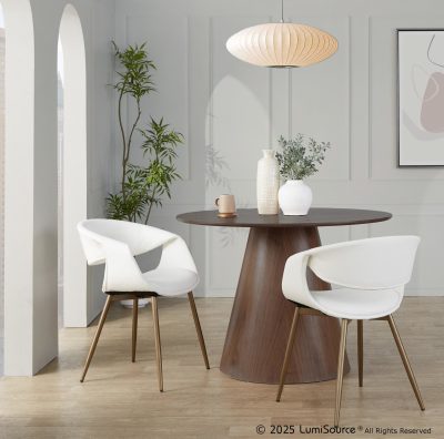 Curvo Contemporary Antique Copper White Faux Leather Chairs (Set of 2)