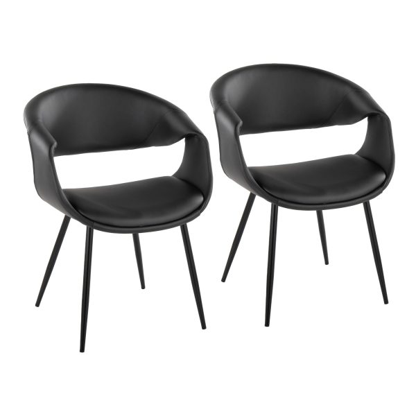 Curvo Contemporary Black Faux Leather Chairs with Metal Legs Set of 2 Set of 2 1