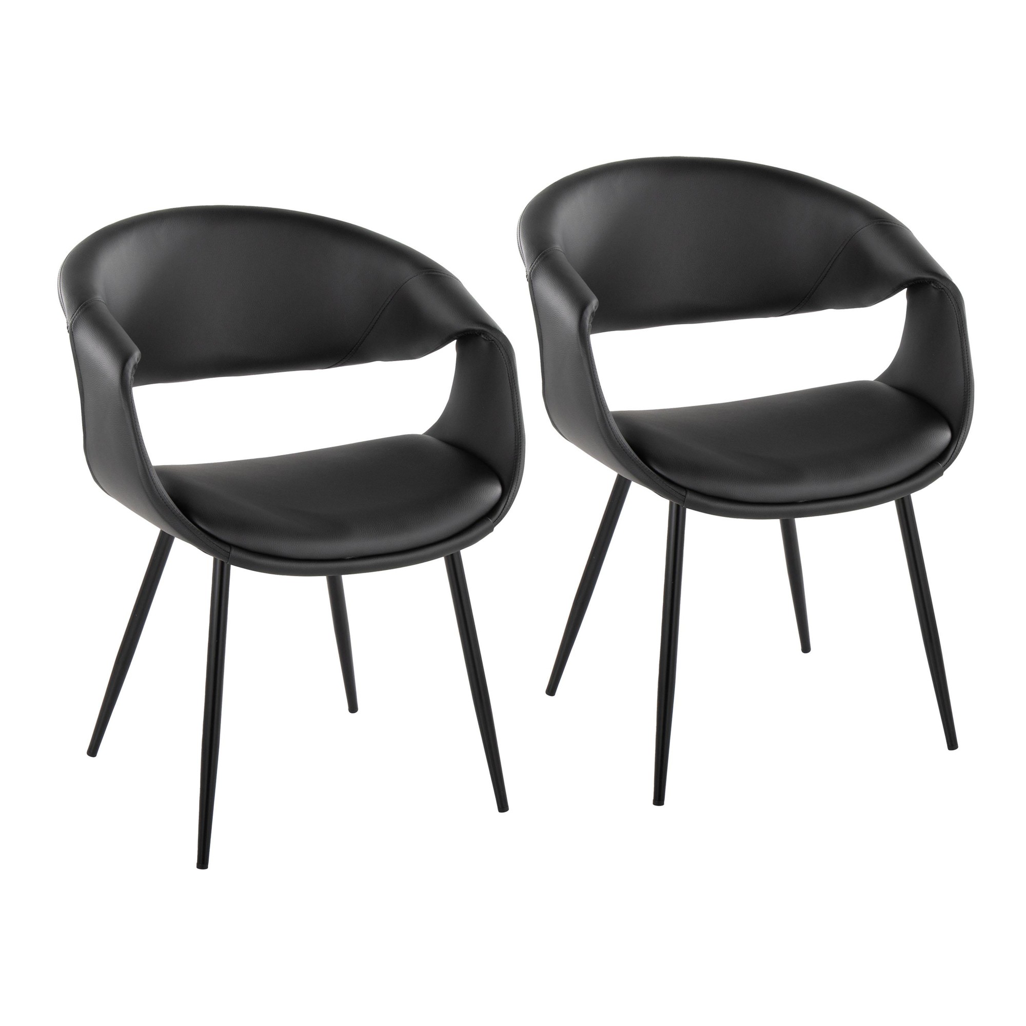 Curvo Contemporary Black Faux Leather Chairs with Metal Legs (Set of 2) (Set of 2) 2 Curvo Contemporary Black Faux Leather Chairs with Metal Legs (Set of 2) (Set of 2) - Image 2