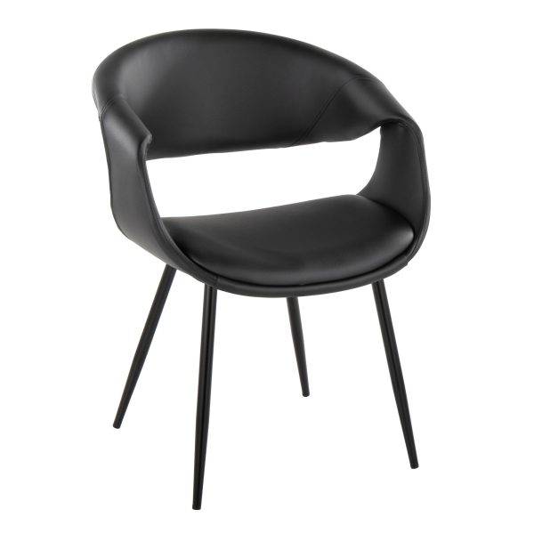 Curvo Contemporary Black Faux Leather Chairs with Metal Legs Set of 2 Set of 2 2