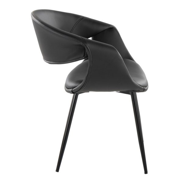 Curvo Contemporary Black Faux Leather Chairs with Metal Legs Set of 2 Set of 2 3