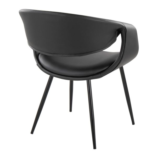 Curvo Contemporary Black Faux Leather Chairs with Metal Legs Set of 2 Set of 2 4