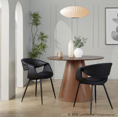 Curvo Contemporary Black Faux Leather Chairs with Metal Legs (Set of 2) (Set of 2)