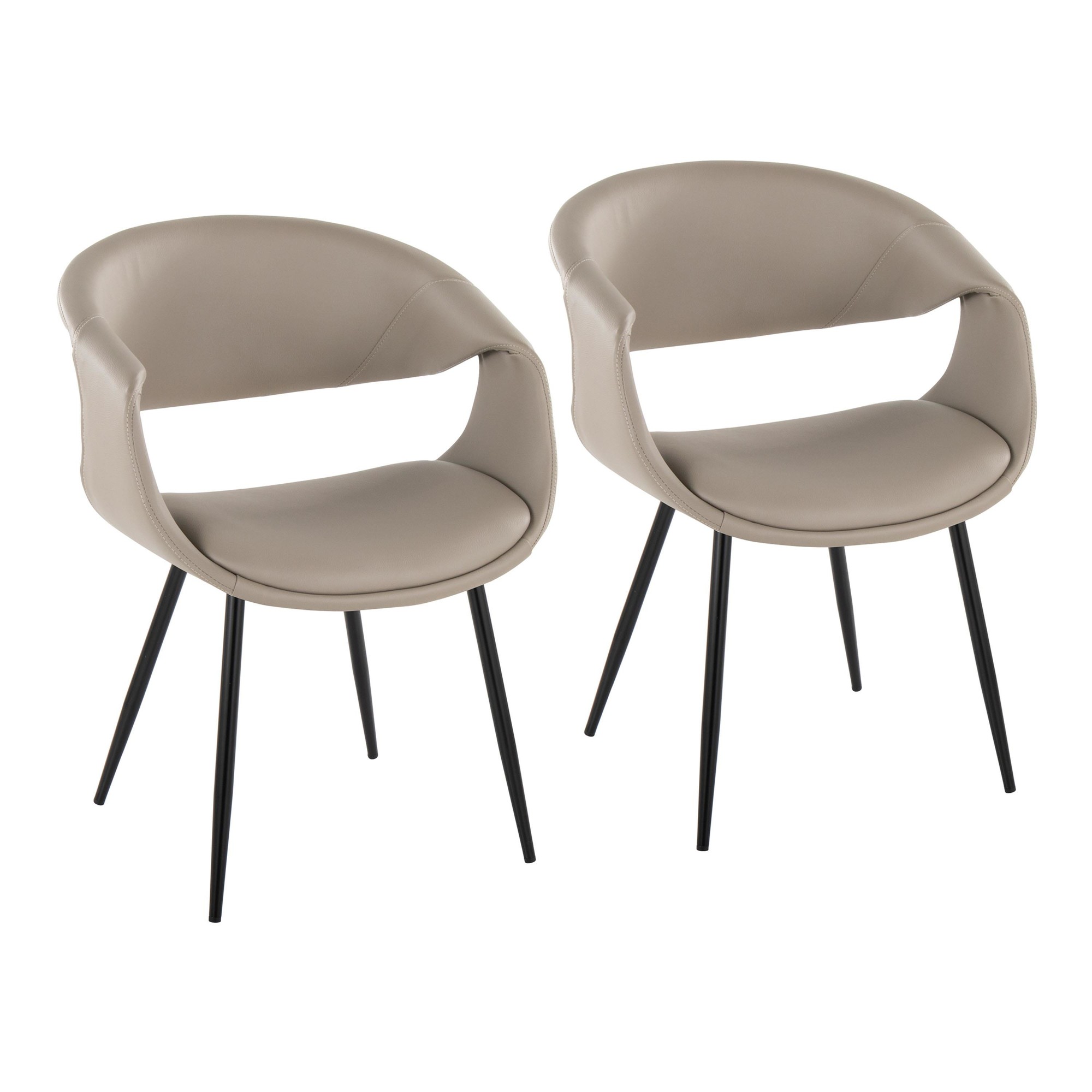 Curvo Contemporary Black Metal Light Grey Chair (Set of 2) 2 Curvo Contemporary Black Metal Light Grey Chair (Set of 2) - Image 2