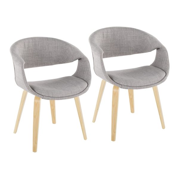 Curvo Contemporary Grey Fabric Chair Natural Wood Frame Set of 2 1