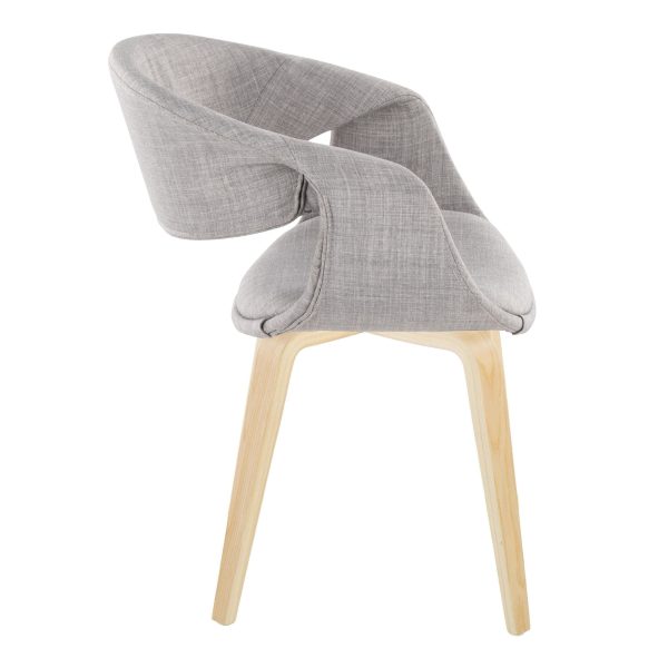 Curvo Contemporary Grey Fabric Chair Natural Wood Frame Set of 2 3