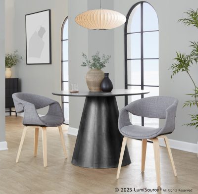 Curvo Contemporary Grey Fabric Chair Natural Wood Frame (Set of 2)