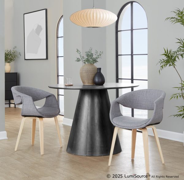 Curvo Contemporary Grey Fabric Chair Natural Wood Frame Set of 2