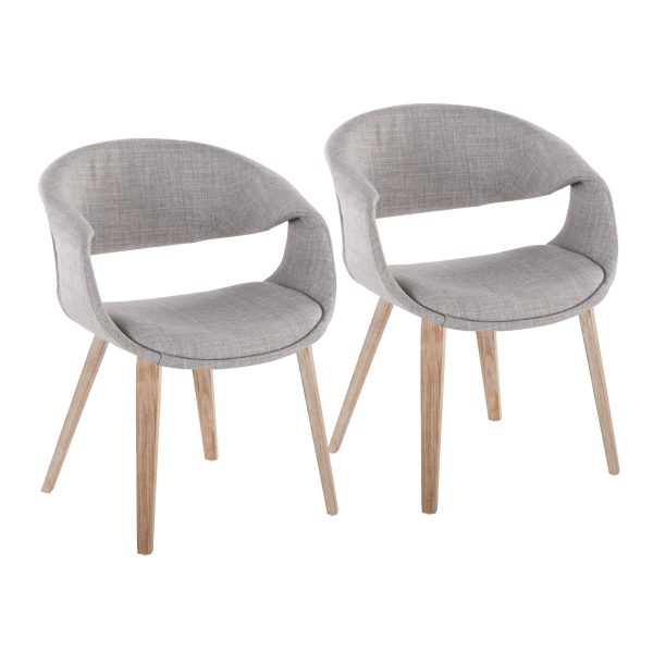 Curvo Contemporary Grey Fabric Upholstered Chair Whitewashed Wood Set of 2 1
