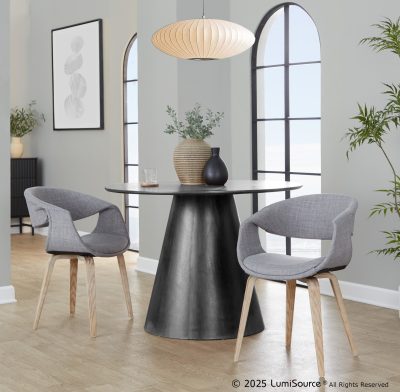 Curvo Contemporary Grey Fabric Upholstered Chair Whitewashed Wood (Set of 2)