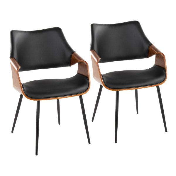 Curvo Contemporary High Back Chairs Black Metal and Walnut Set of 2 Set of 2 1