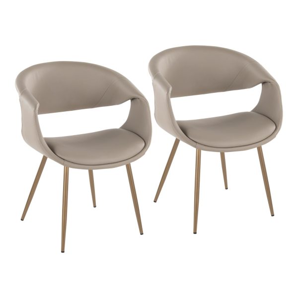 Curvo Contemporary Light Grey Faux Leather Chairs Antique Copper Set of 2 1