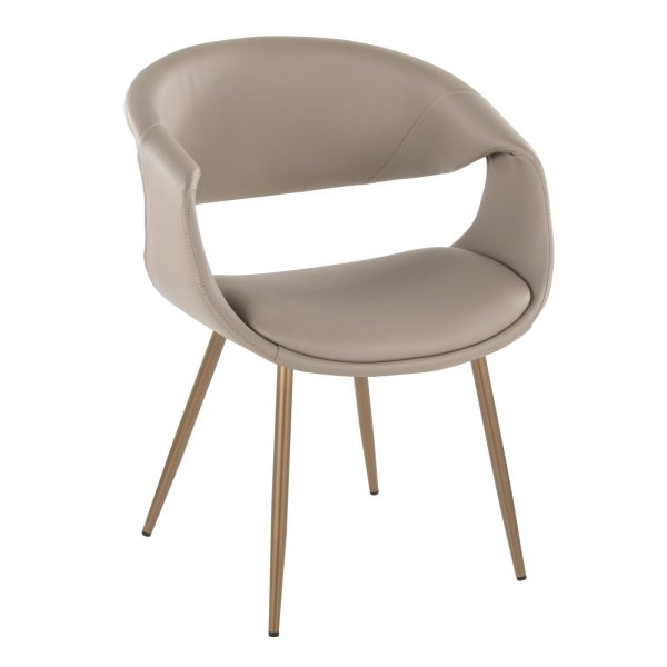 Curvo Contemporary Light Grey Faux Leather Chairs Antique Copper Set of 2 2