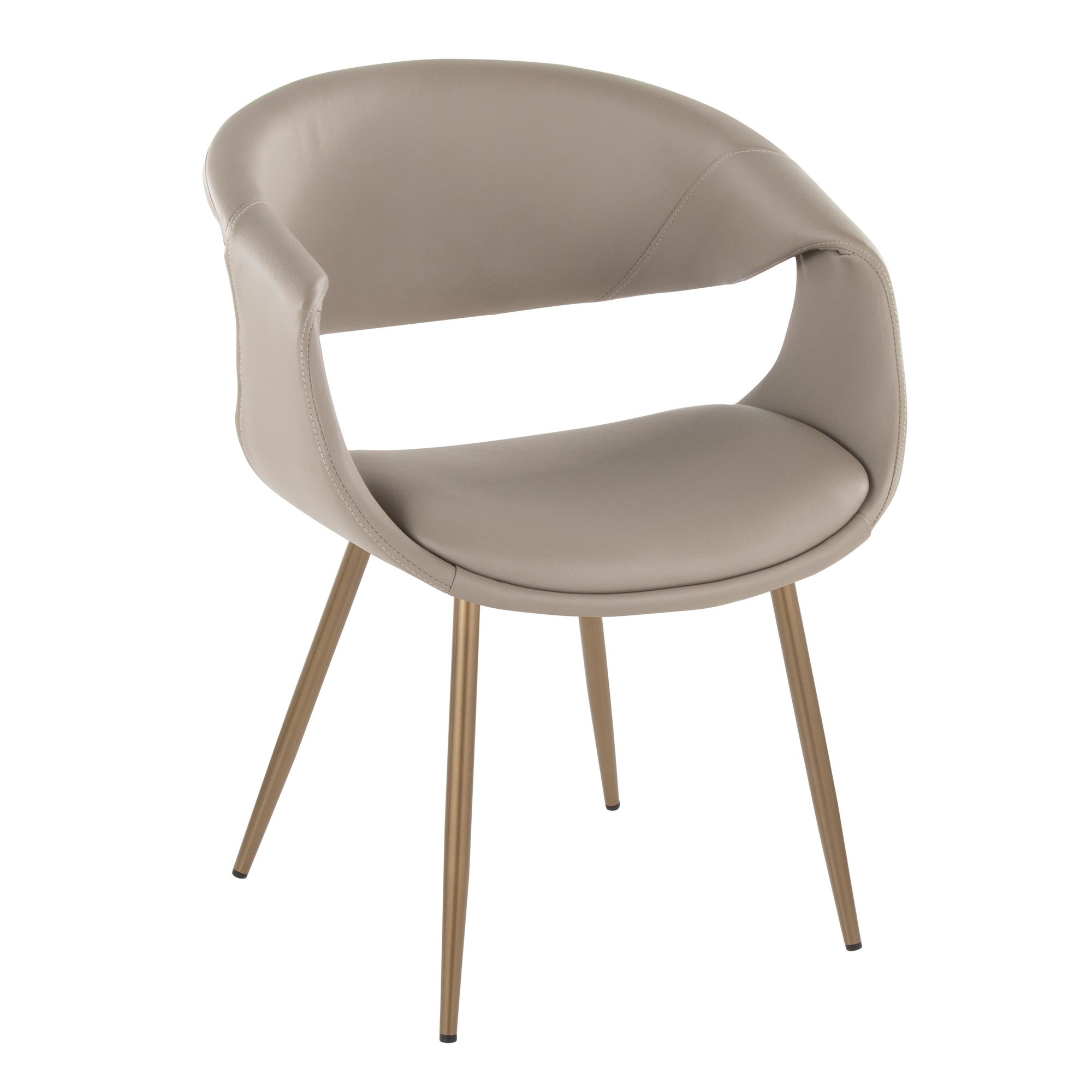 Curvo Contemporary Light Grey Faux Leather Chairs Antique Copper (Set of 2) 3 Curvo Contemporary Light Grey Faux Leather Chairs Antique Copper (Set of 2) - Image 3