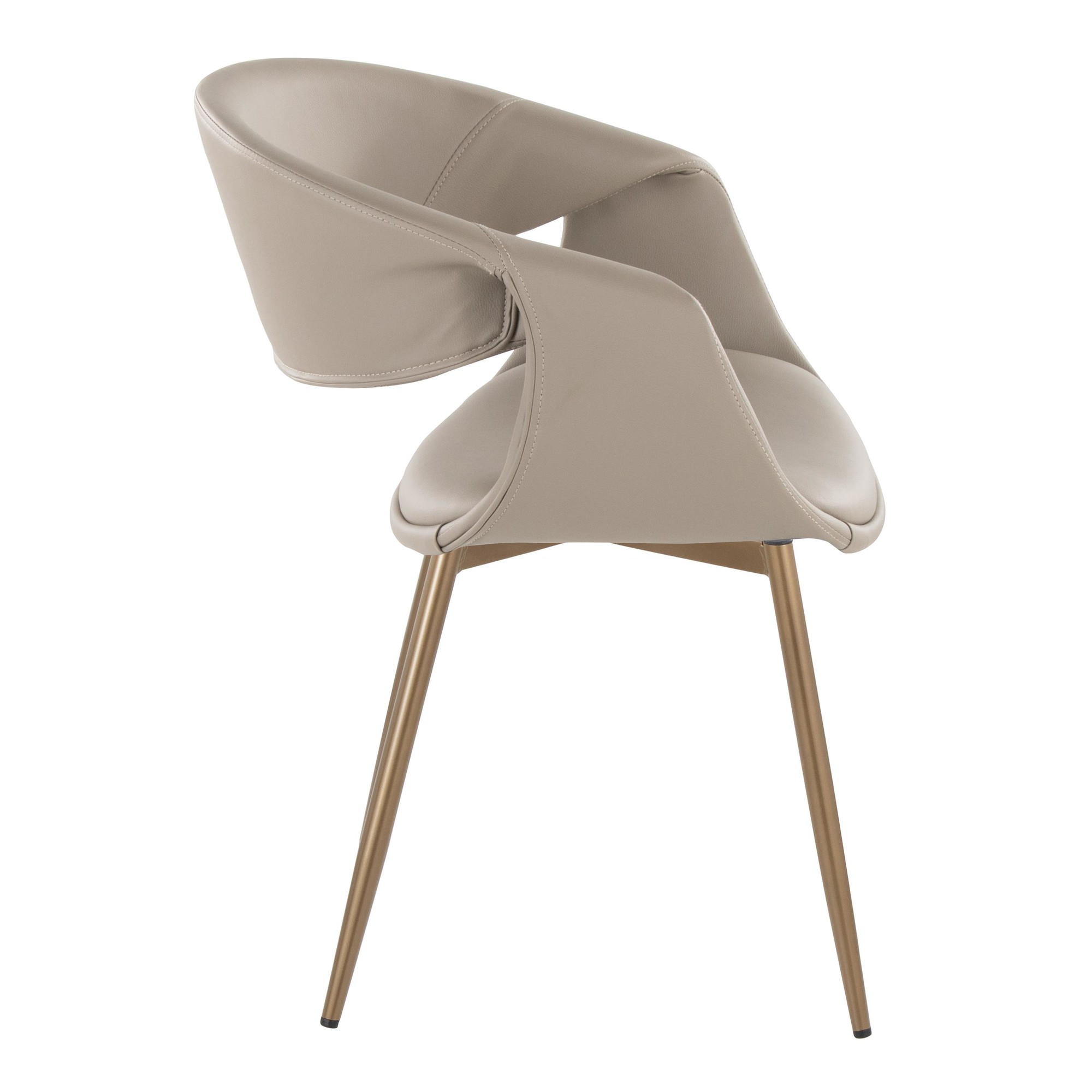 Curvo Contemporary Light Grey Faux Leather Chairs Antique Copper (Set of 2) 4 Curvo Contemporary Light Grey Faux Leather Chairs Antique Copper (Set of 2) - Image 4