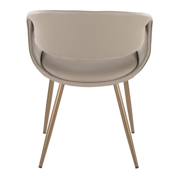Curvo Contemporary Light Grey Faux Leather Chairs Antique Copper Set of 2 5