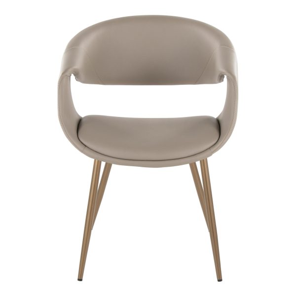 Curvo Contemporary Light Grey Faux Leather Chairs Antique Copper Set of 2 6