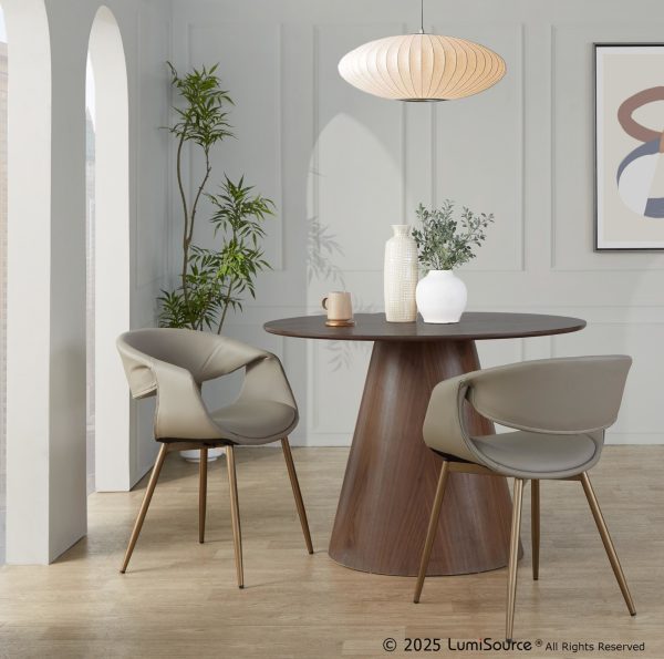 Curvo Contemporary Light Grey Faux Leather Chairs Antique Copper Set of 2