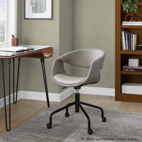 Curvo Contemporary Upholstered Task Chair in Light Grey Faux Leather