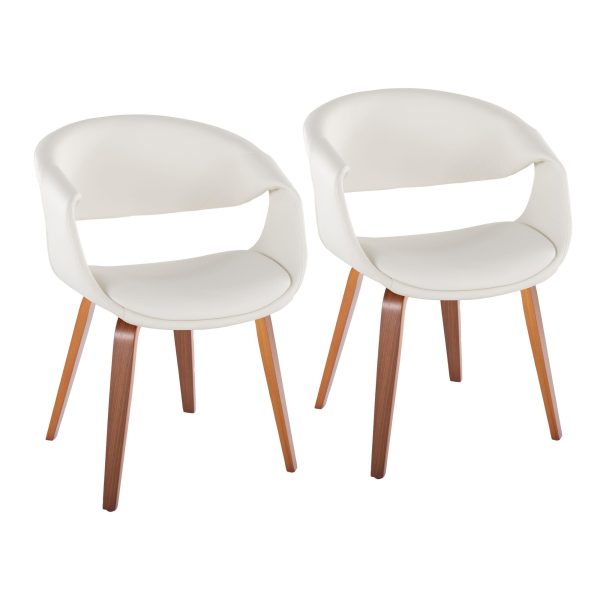 Curvo Contemporary Walnut Wood White Faux Leather Chairs Set of 2 1