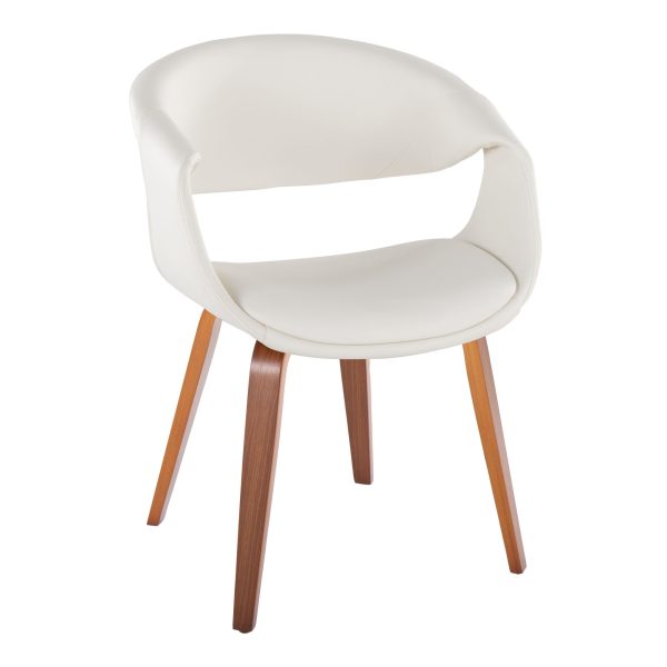 Curvo Contemporary Walnut Wood White Faux Leather Chairs Set of 2 2