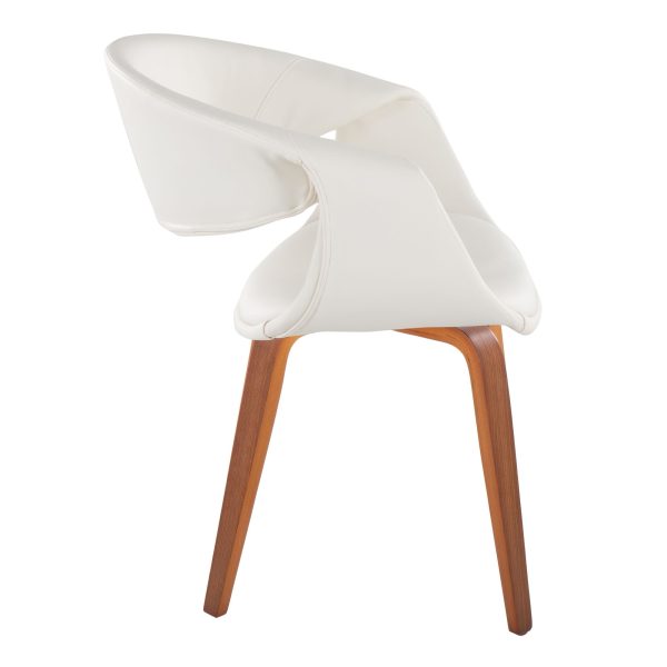 Curvo Contemporary Walnut Wood White Faux Leather Chairs Set of 2 3