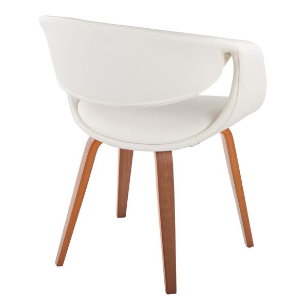 Curvo Contemporary Walnut Wood White Faux Leather Chairs Set of 2 4