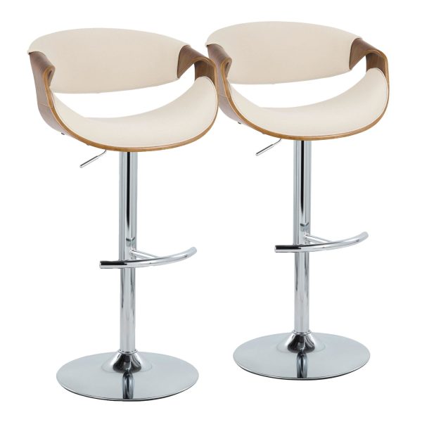 Curvo Cream Fabric Mid Century Modern Swivel Barstool Set of 2 2