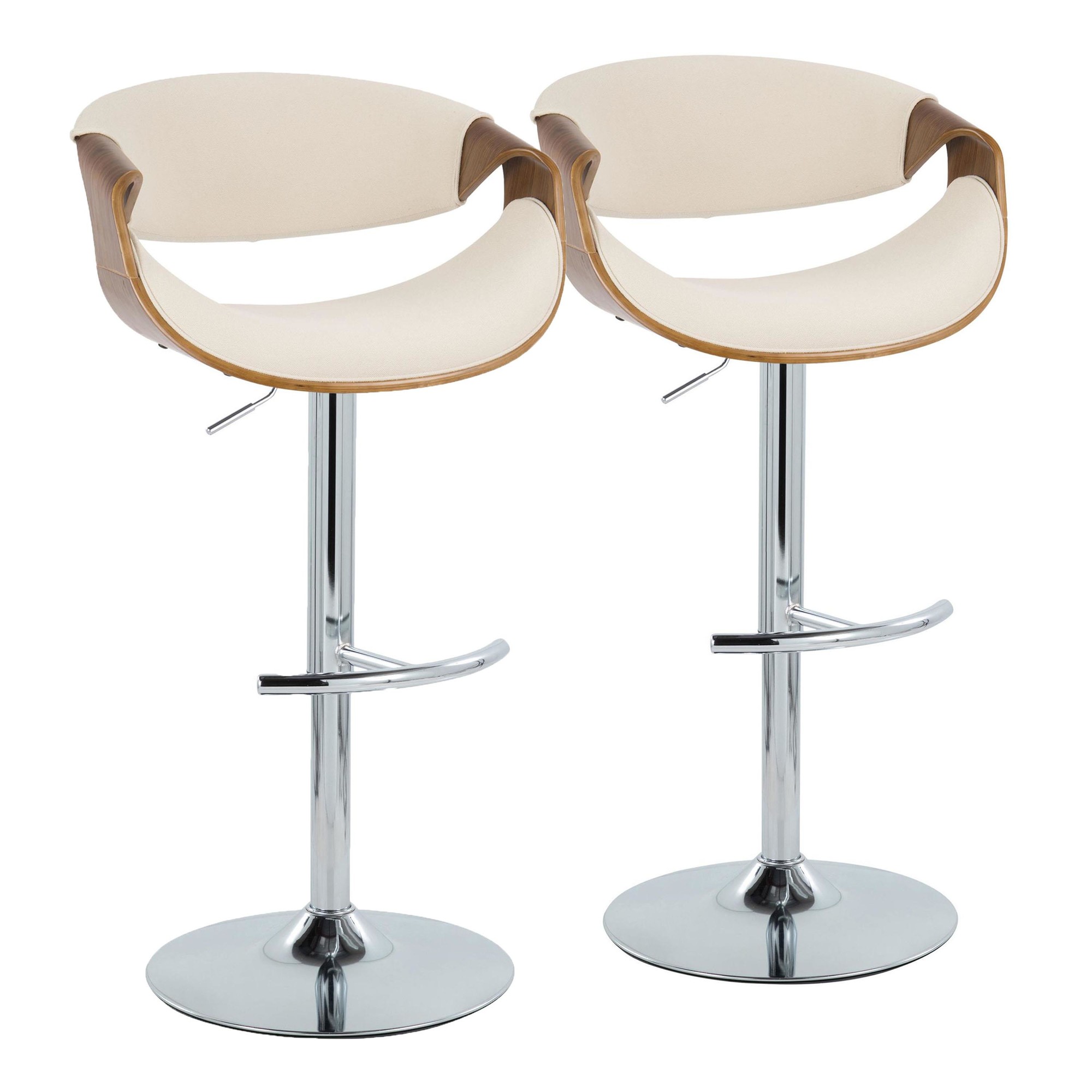 Curvo Cream Fabric Mid-Century Modern Swivel Barstool (Set of 2) 3 Curvo Cream Fabric Mid-Century Modern Swivel Barstool (Set of 2) - Image 3