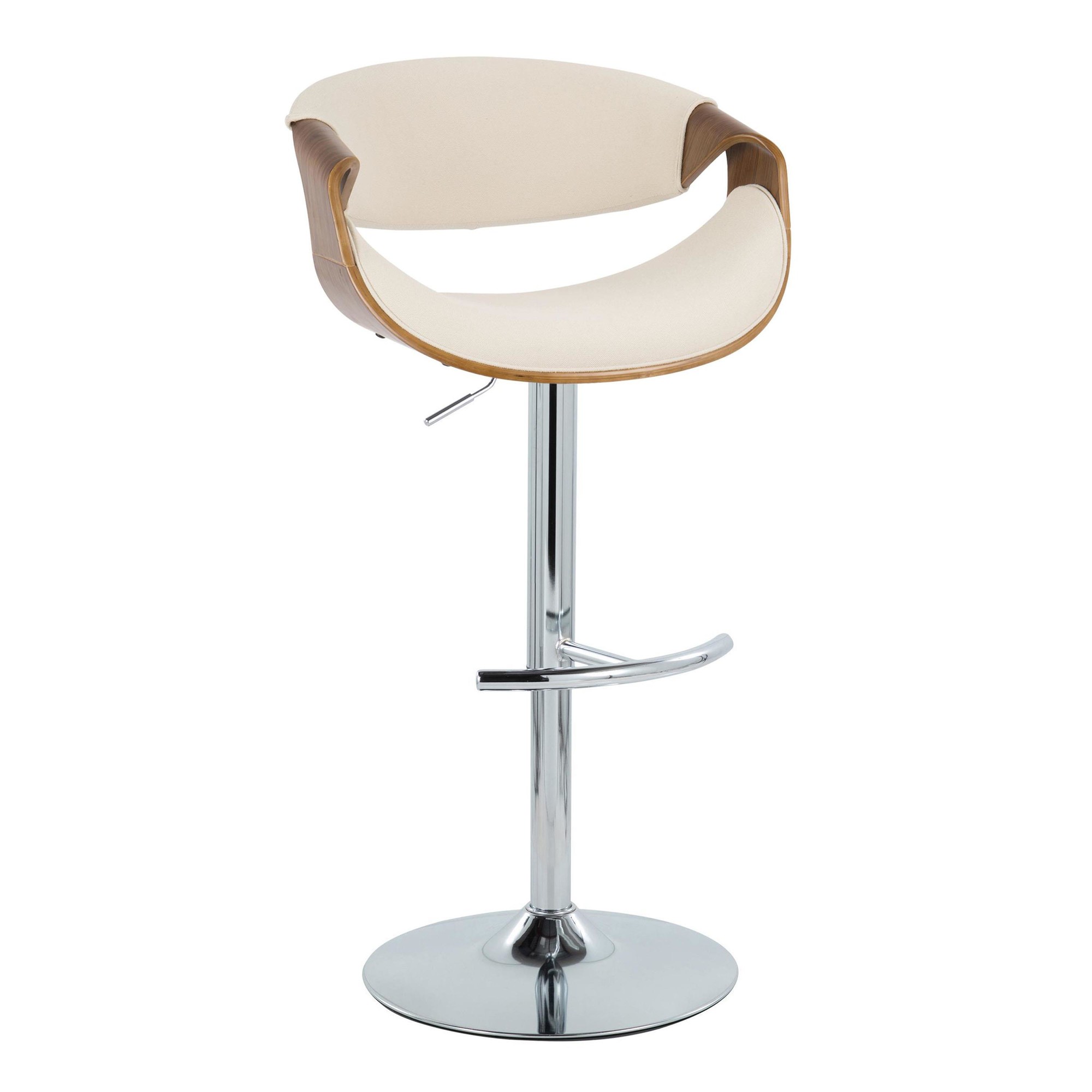 Curvo Cream Fabric Mid-Century Modern Swivel Barstool (Set of 2) 4 Curvo Cream Fabric Mid-Century Modern Swivel Barstool (Set of 2) - Image 4