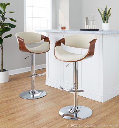 Curvo Cream Fabric Mid-Century Modern Swivel Barstool (Set of 2)