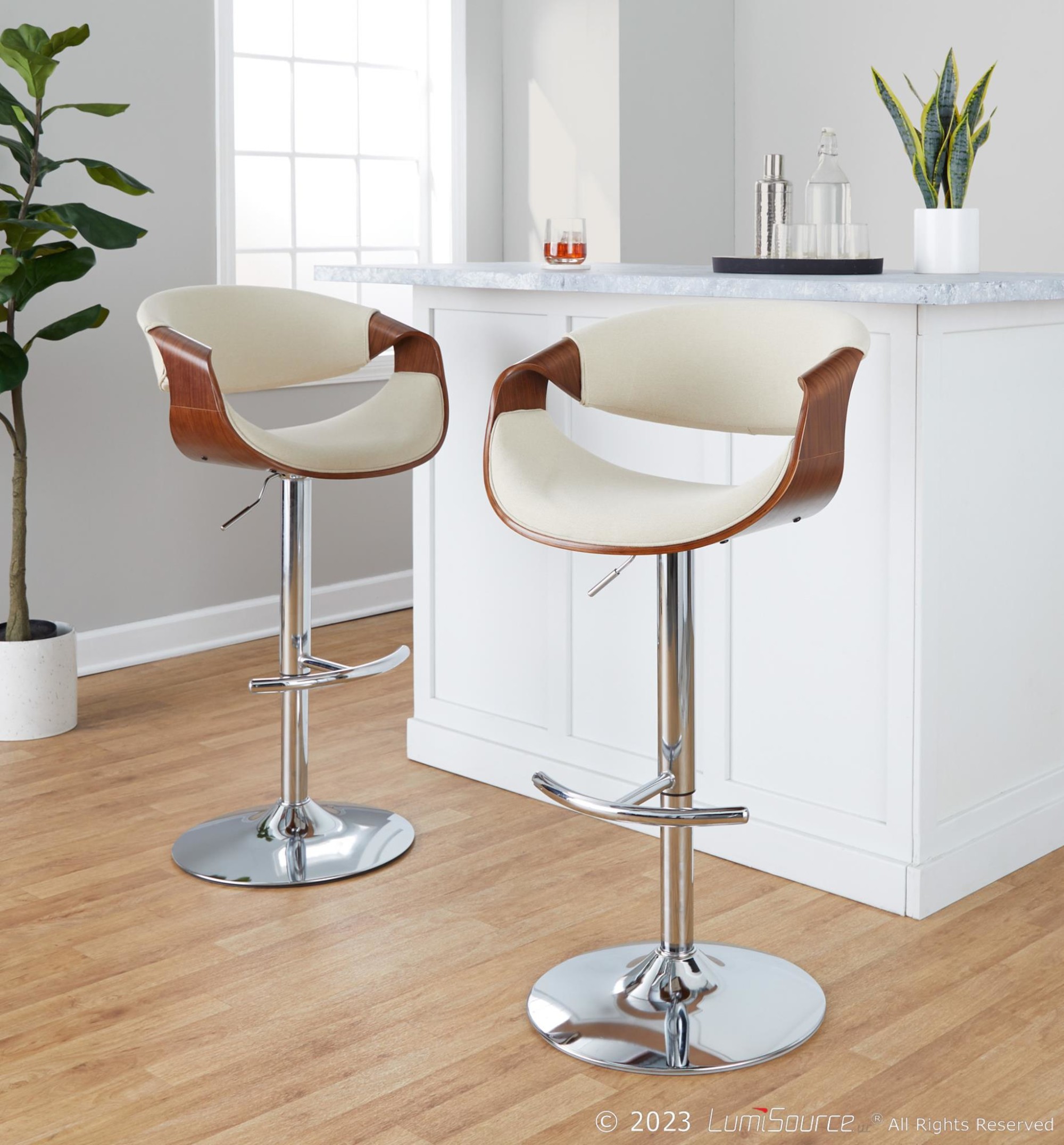Curvo Cream Fabric Mid-Century Modern Swivel Barstool (Set of 2) 1 Curvo Cream Fabric Mid-Century Modern Swivel Barstool (Set of 2)