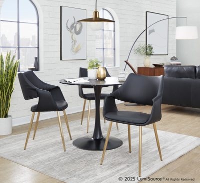 Curvo Gold and Black Faux Leather Contemporary Chairs (Set of 2)