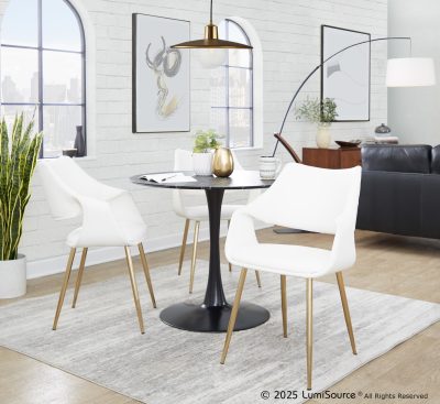 Curvo Gold and White Contemporary High-Back Chairs (Set of 2)