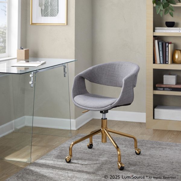 Curvo Grey Fabric Contemporary Task Chair Gold Base