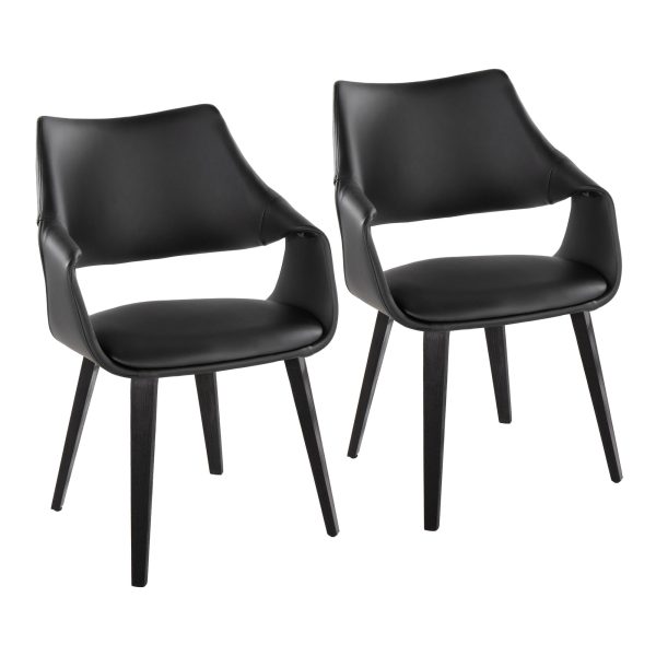 Curvo High Back Contemporary Black Chair with Wood Legs Set of 2 Set of 2 1
