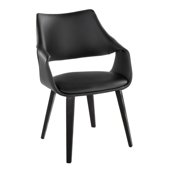 Curvo High Back Contemporary Black Chair with Wood Legs Set of 2 Set of 2 2