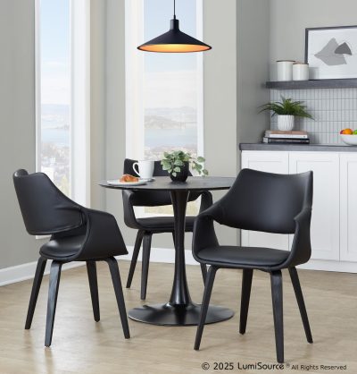 Curvo High Back Contemporary Black Chair with Wood Legs (Set of 2) (Set of 2)