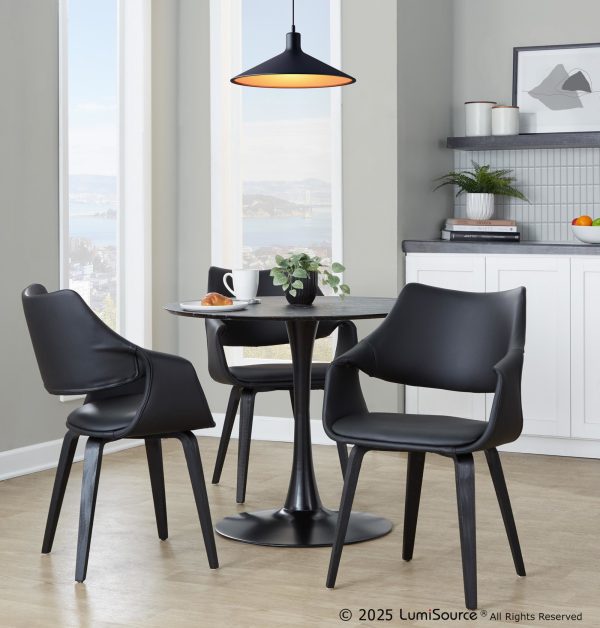 Curvo High Back Contemporary Black Chair with Wood Legs Set of 2 Set of 2