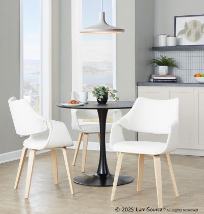 Curvo High Back White Contemporary Chair Natural Wood Legs (Set of 2)