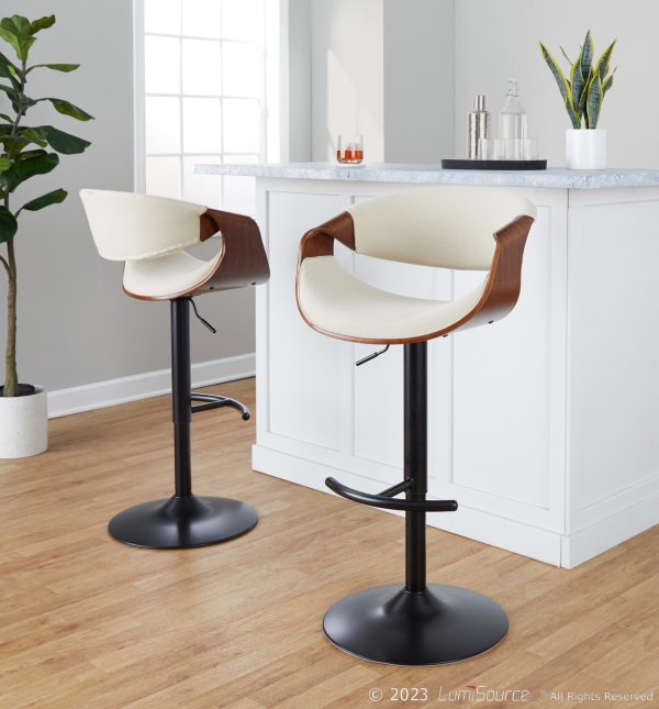 Curvo Mid Century Modern Black Swivel Barstool Set Set of 2 1